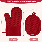 Oven Mitts and Pot Holders 4 Sets, Heat Resistant 500 ℉ Oven Mitt and Pot Holder - Image 2