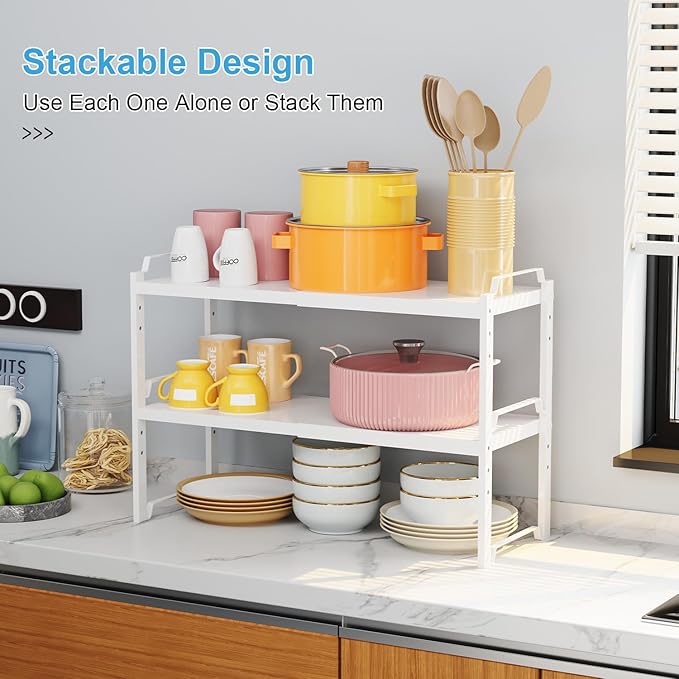 3 Pack Kitchen Cabinet Organizer Shelf, Stackable Expandable Shelves Organizers - Image 3