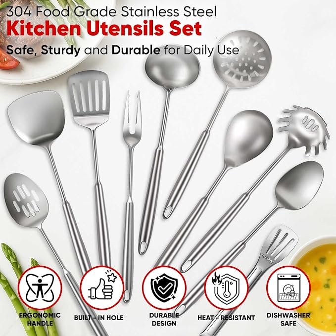 Newness 12 Pcs Cooking Utensils Set, 304 Stainless Steel Kitchen Utensils Set - Image 5