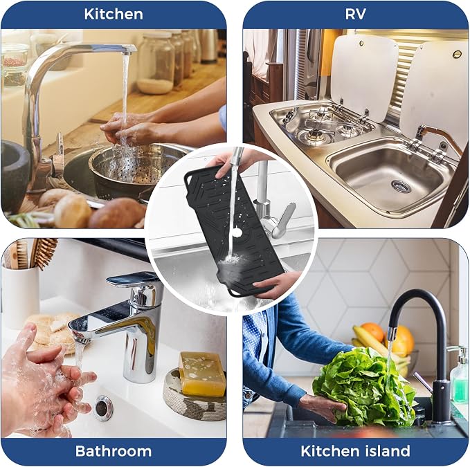 2 Pcs Silicone Faucet Handle Drip Catcher Tray Mat, 2 in 1 Dish Soap Sponge - Image 7