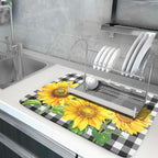 Sunflower Dish Drying Mat for Kitchen Counter Black White Buffalo Plaid - Image 5