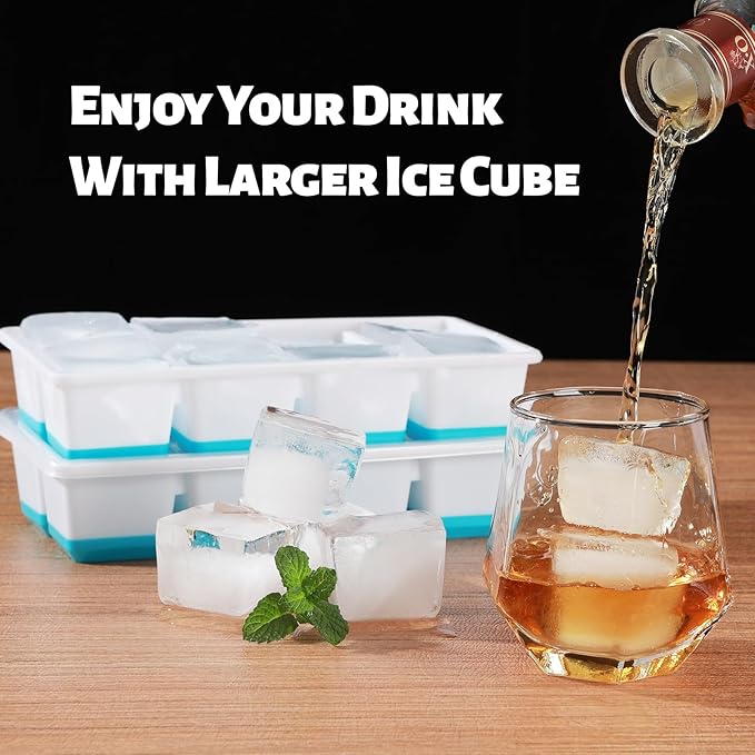Large Ice Cube Tray with Lid and Bin, Jrisbo Silicone Big Square Ice Cube Molds - Image 4