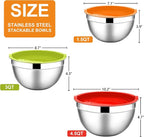 E-far Mixing Bowls with Lids, 6-Piece Stainless Steel Salad Bowls Metal Nesting - Image 2