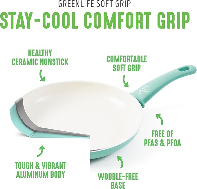 GreenLife Soft Grip 23 Piece Kitchen Cookware Pots and Frying Saucepans Set - Image 4