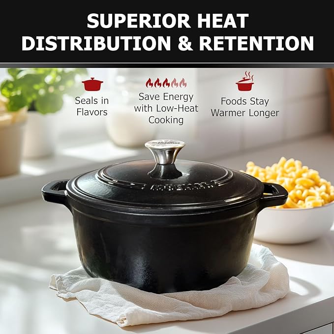 MUELLER HOME 4.5 QT Enameled Cast Iron Dutch Oven, Heavy-Duty Casserole Dish - Image 3