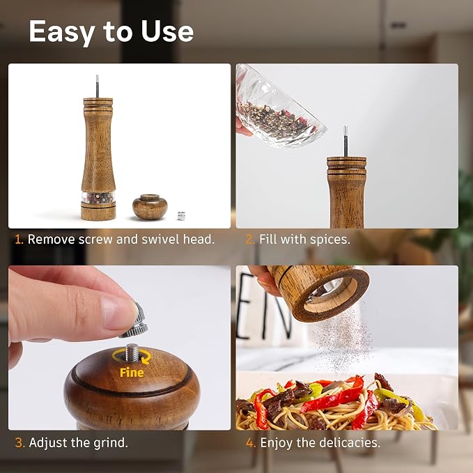 Wooden Salt and Pepper Grinder Set, Premium Oak Wood Salt Grinders Shakers - Image 5