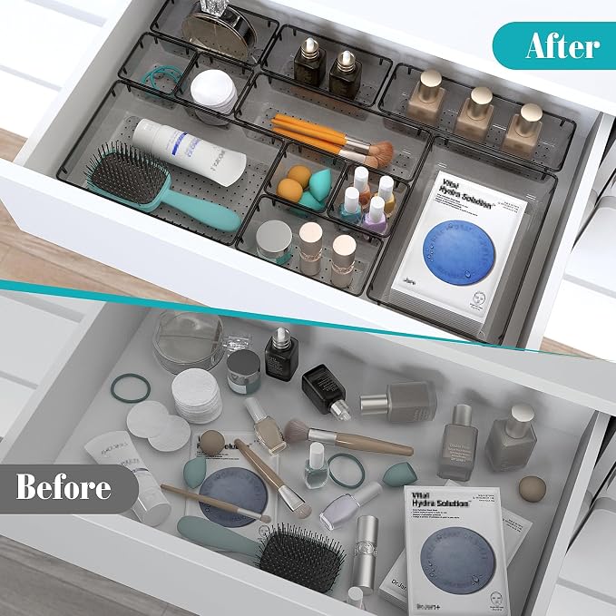 StorMiracle 28 PCS Clear Plastic Drawer Organizers Set, 4 Size Desk Drawer - Image 4