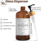 Sunrise Premium 16 OZ Thick Amber Glass Soap Dispenser, Bamboo Pump - Image 2