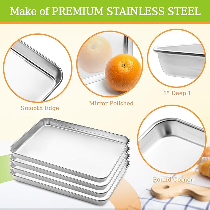 CEKEE 4 Pack Baking Pans Set, Nonstick Stainless Steel Cookie Sheets - Image 3