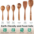 HOWHONG Wooden Spoons for Cooking, Teak Wood Kitchen Utensil Set, Premium - Image 2