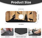 Retro Rustic Wolf Deer Forest Brown Wood Dish Drying Mat - Image 3