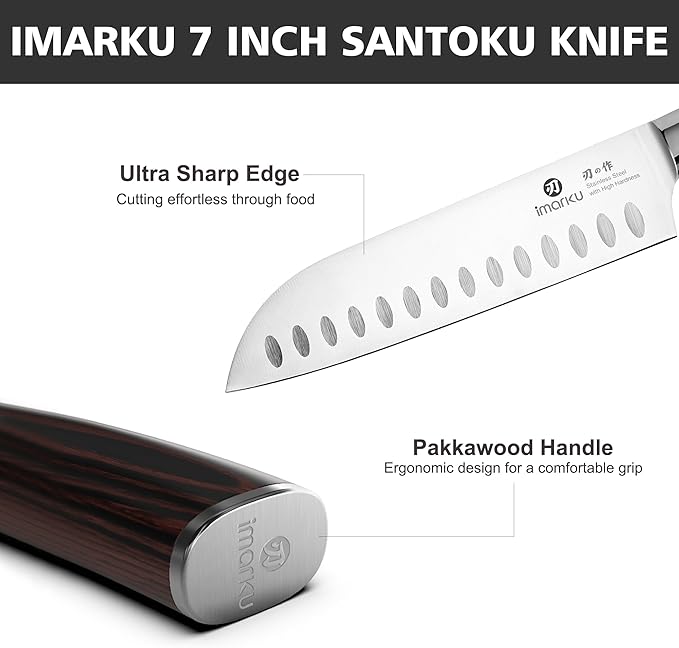 imarku Chef Knife 7 Inch Kitchen Knife Ultra Sharp Santoku Knife - Image 4
