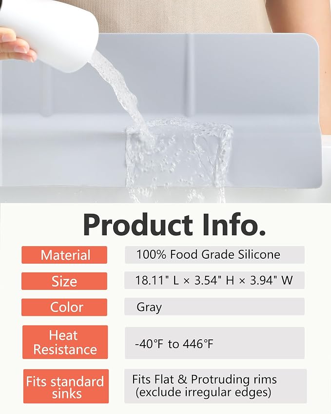 Kitchen Sink Splash Guard 18" 23" 30" Self-Draining Silicone Water Guard - Image 9