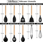 E-far Silicone Cooking Utensils Set, 10-Piece Black Kitchen Utensils Set - Image 2