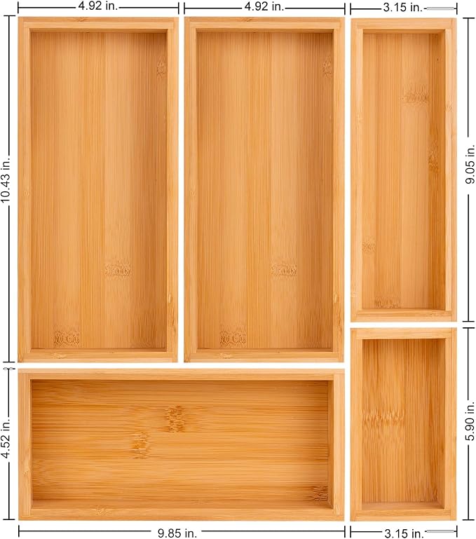 bamboo drawer organizer Set, expandable drawer dividers, wooden storage - Image 3