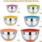 Fyrnova Mixing Bowls with Lids Set, 6 Piece Stainless Steel Nesting Storage - Image 2