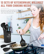 Pranski Kitchen Utensils Set-12 Pieces Silicone Cooking Utensils Set Dishwasher - Image 7