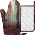 Forest Oven Mitts and Pot Holders Sets Red Trees Landscape Silicone Heat - Image 2