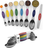ChefAide Pack of 8 Stainless Steel Magnetic Measuring Spoons Set, Dual Sided by ChefAide