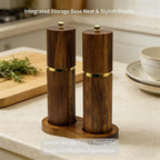 8 Inch Wooden Salt and Pepper Grinder Set, Adjustable Coarseness, Acacia Wood - Image 5