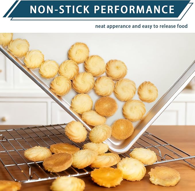 6 Pack Half Size Baking Sheet Pan Set, Aluminum Commercial Quality Cookie Sheet - Image 3