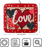 Love Heart Dish Drying Mat 16"x18" Red Dots Microfiber Dish Rack Mat Holiday - Image 2