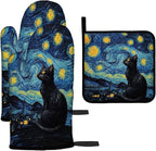 LOKMU Oven Mitts and Pot Holders Set of 3, Starry Night and Black Cat Heat by LOKMU