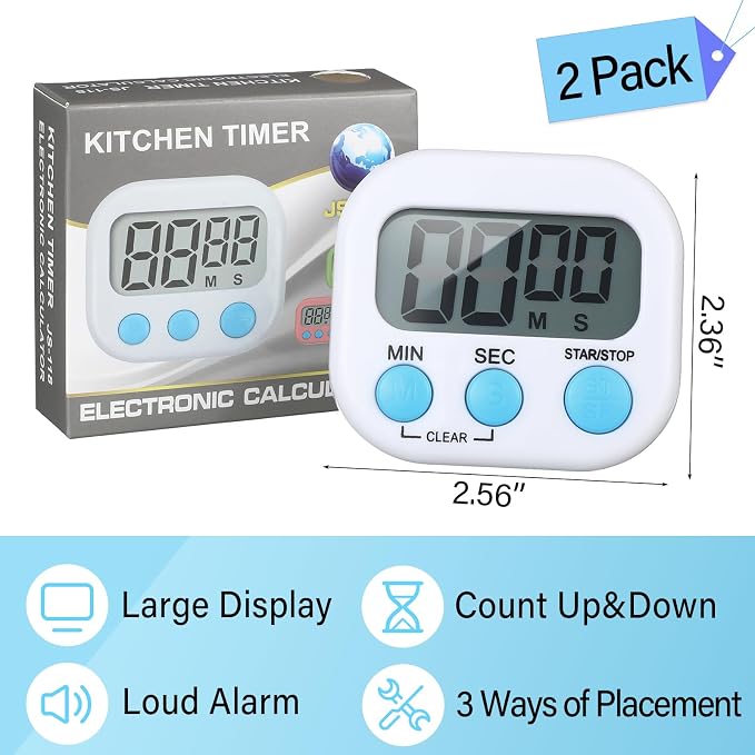Weewooday 2 Pcs Digital Kitchen Timer Magnetic Timer Bulk On/Off Switch Minute - Image 2