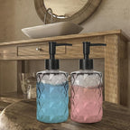 Glass Soap Dispenser with Plastic Pump, 2 Pack 12oz Gradient Diamond Design - Image 7
