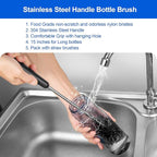 Bottle Brush, Long Stainless Steel Handle Water Bottle Brush Cleaner, Sports - Image 2