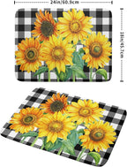 Sunflower Dish Drying Mat for Kitchen Counter Watercolor Black White Plaid - Image 2