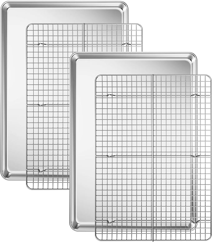 Baking Sheet with Cooling Rack Set, Deedro Stainless Steel Cookie Half Sheets by Deedro