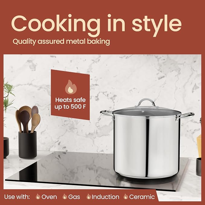 Stainless Steel Stockpot with Tempered Glass Lid 24 Quart, Durable 18/0 - Image 3