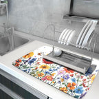 Watercolor Flower Dish Drying Mat 18x24 Inch Floral Butterfly Dish Drainer - Image 5