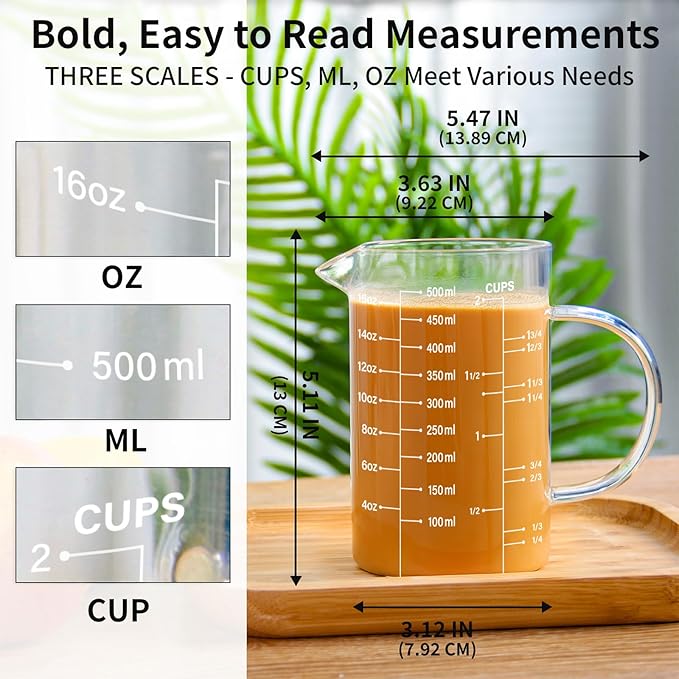 77L 5 Pack Glass Measuring Cup Set, High Borosilicate Liquid Glass Measure Cup - Image 3