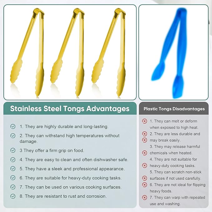 Buffet Tongs 7'' Inches Serving Tongs Heavy Duty Stainless steel Kitchen and - Image 3