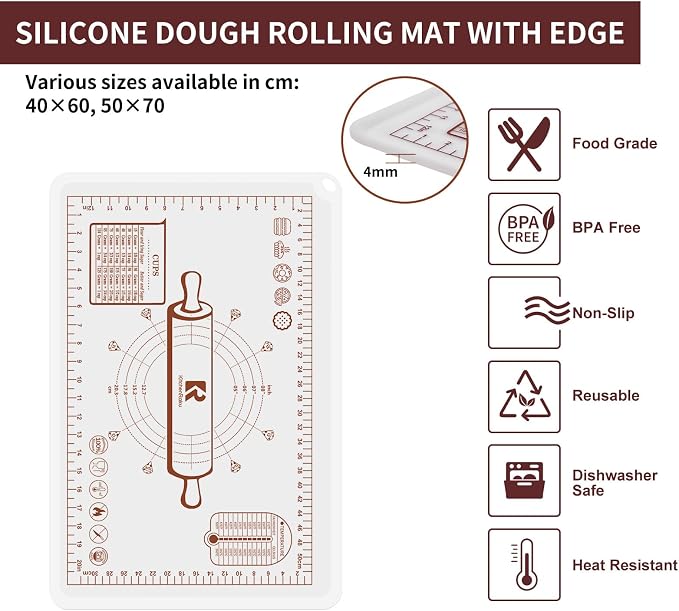 Silicone Baking Mat 16"L x 24"W, Extra Thick Dough Rolling Pad - Image 4