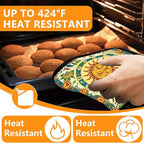Sun and Moon Oven Mitts and Pot Holders Sets 4Pcs, Extra Long Oven Gloves - Image 4