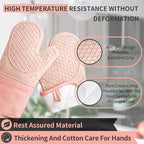 Pink Oven Mits, Heat Resistant, Non-Slip Grip Pattern, Baking Gloves - Image 3