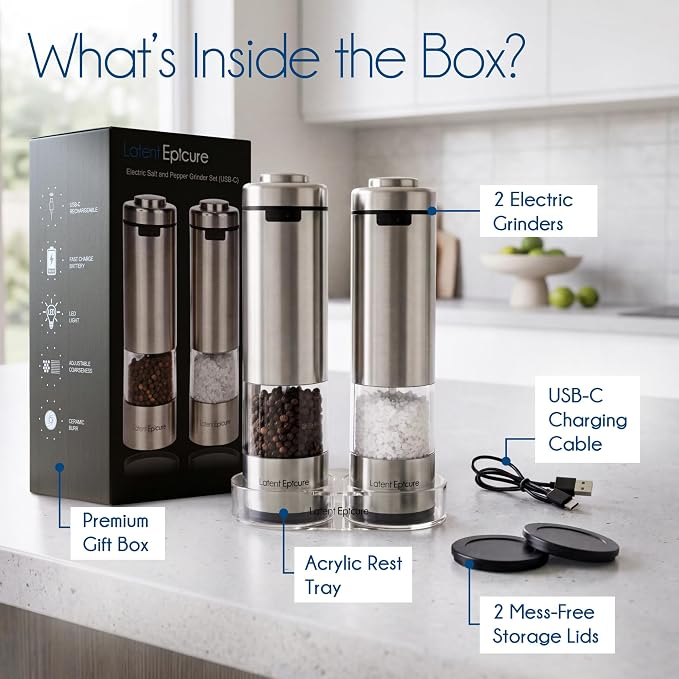 Latent Epicure Electric Salt and Pepper Grinder Set, USB-C Rechargeable - Image 5