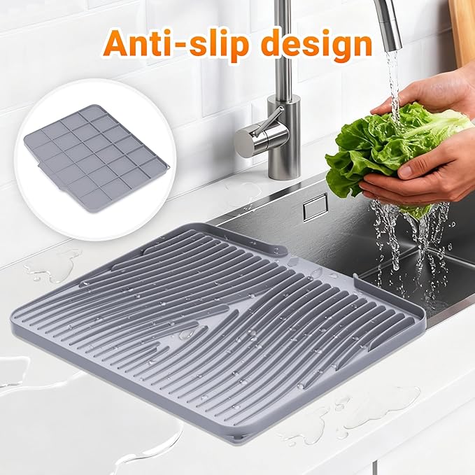 Silicone Dish Drying Mat for Kitchen Counter, Dish Drying Pad, Non-Slip Drain - Image 4