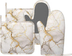 Oven Mitts and Pot Holders Marble Gray Gold White Silicone Kitchen Accessories by DADABULIU