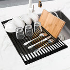 MERRYBOX Roll Up Over The Sink Dish Drying Rack Silicone Wrapped Foldable - Image 8
