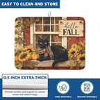 Fall Dish Drying Mat for Kitchen Counter Vintage Autumn Cat Sunflower Pumpkin - Image 5