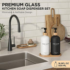 Hand and Dish Soap Dispenser Set, 16oz Glass Bottles - Image 2