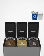 GarveeHome 3-in-1 Stainless Steel Recycling Trash Can, 3 x 4 Gallon Triple - Image 3