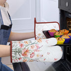 Pink Floral Oven Mitts and Pot Holders Sets 4Pcs, 100% Cotton Heat Resistant - Image 6