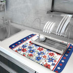 4th of July Dish Drying Mats for Kitchen Counter Summer Flowers Patriotic - Image 5