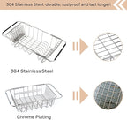 Sink Dish Drainer Rack, Expandable 304 Stainless Steel Dish Drying Rack - Image 4