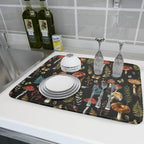 Natural Botanical Dish Drying Mat Mushroom Fern Leaves Berry Drainer Mat Black - Image 6